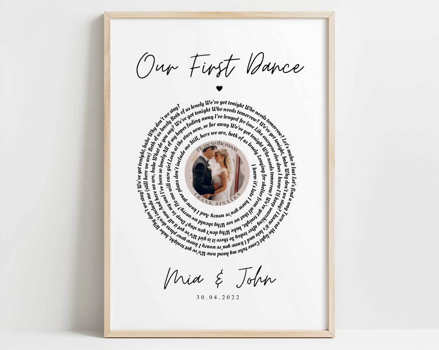 Personalised First Dance Wedding Song Lyrics Print