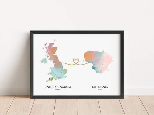 Personalised Two Location Map Print