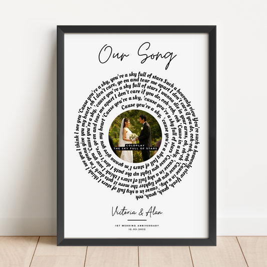 Personalised Anniversary Photo Song Lyrics Print