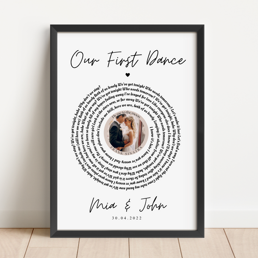 Personalised First Dance Wedding Song Lyrics Print