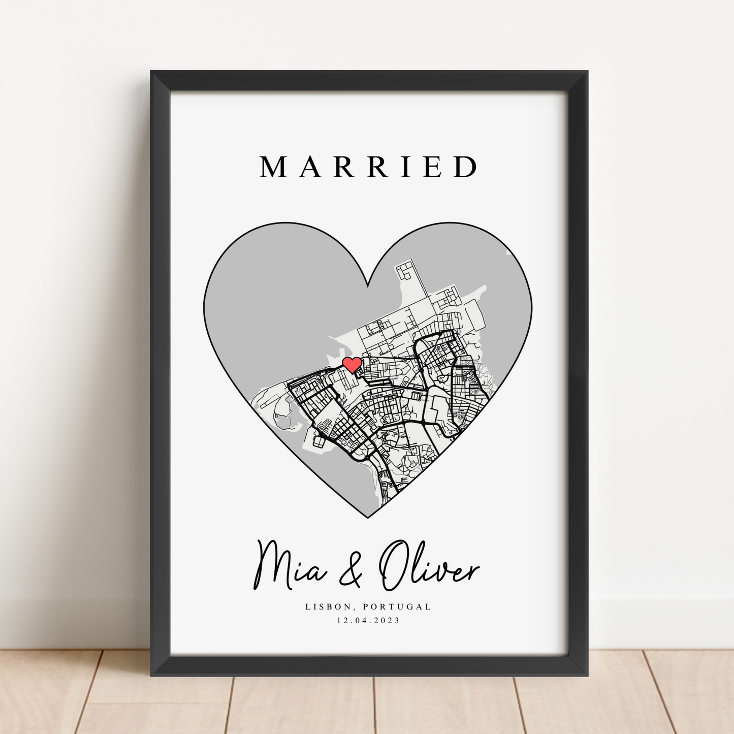 Anniversary Heart Shaped Map Print