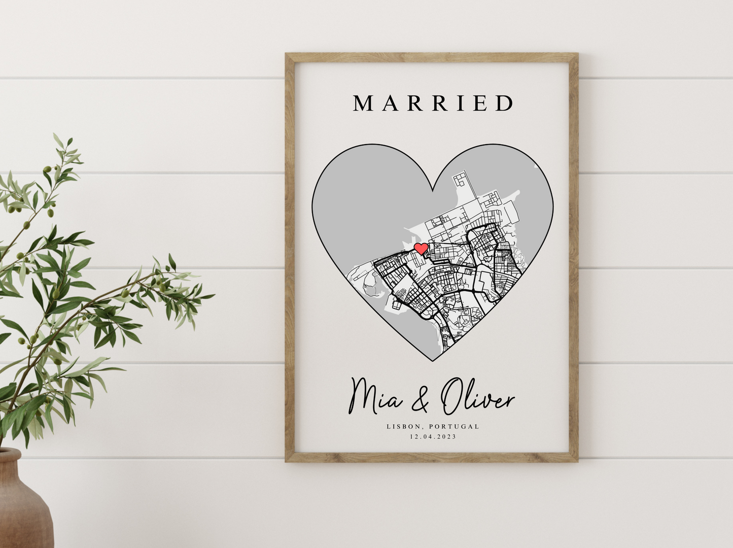 Anniversary Heart Shaped Map Print