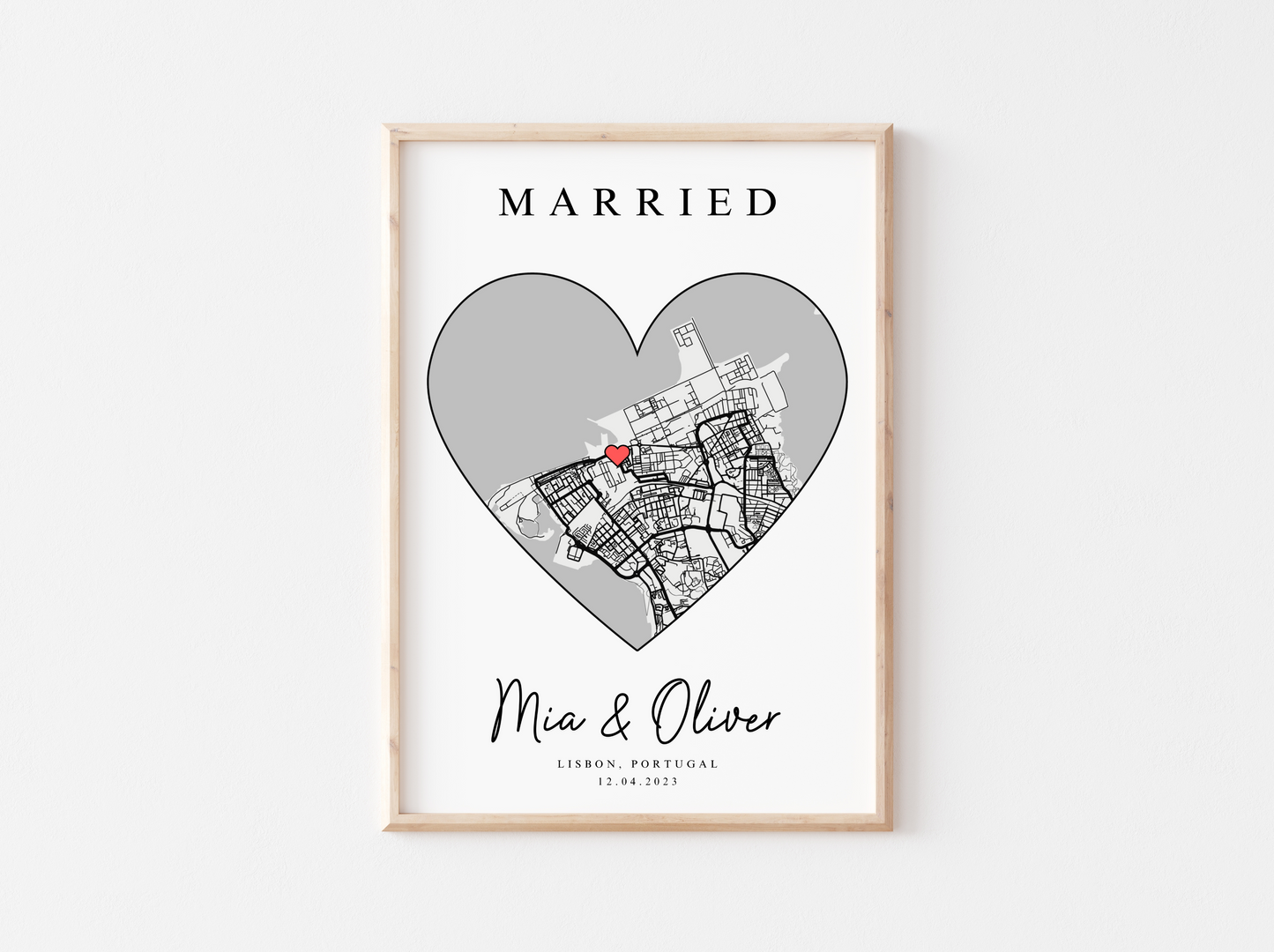 Anniversary Heart Shaped Map Print